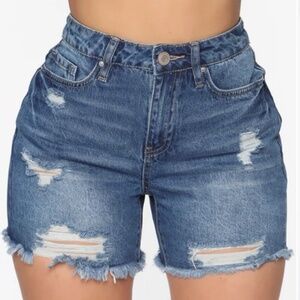 Distressed denim shorts